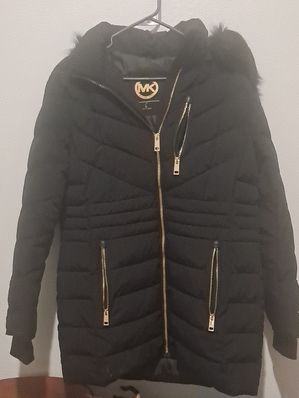 Michael Kors Black Quilted Puffer Jacket with Gold Zippers